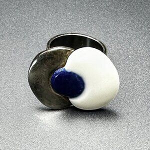 Vintage Anton Michelsen Denmark Sterling Silver & Porcelain Ring—Mid-Century Mod